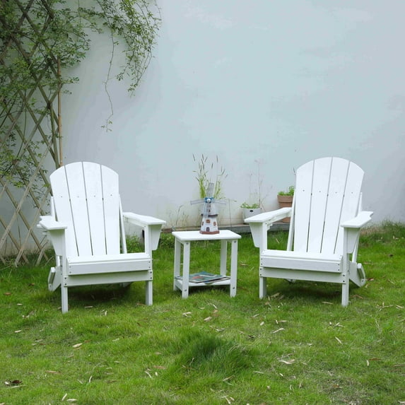 Llinc Store Folding Adirondack Chair with Side Table, Sillas Para Patio Exterior Set - Composite Outdoor Patio Chair with Wood Texture, (2 Chairs and 1 Table)