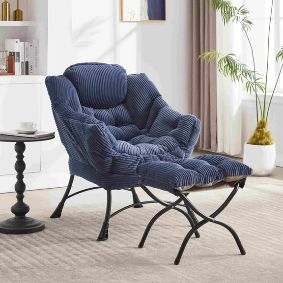 Llinc Store Lazy Chair with Ottoman, Metal Lounge Accent Chair with Armrests and a Side Pocket, Leisure Upholstered Sofa Chair Reading Chair with Footrest