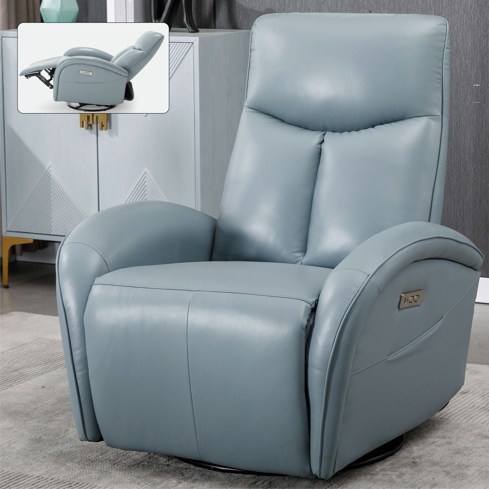 Llinc Store Leather Swivel and Rocker Power Recliner Chair with Lumbar ...