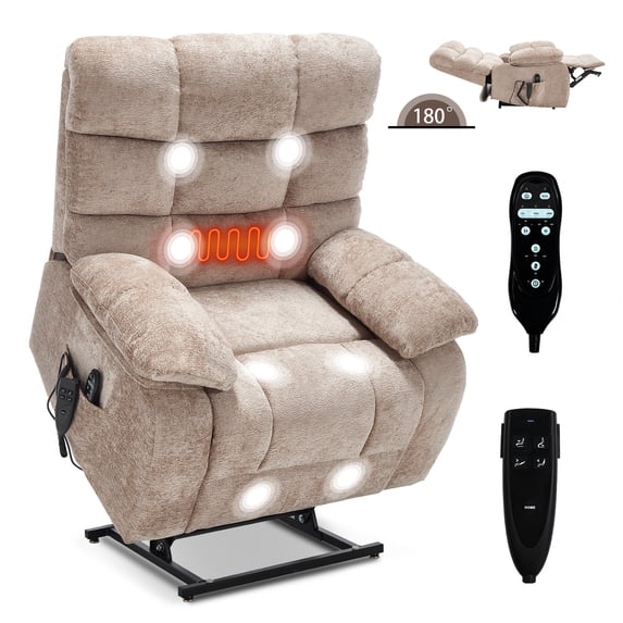 Llinc Store Lift Chairs Recliners for Elderly Heat Massage Dual Motor Infinite Position Hold up to 350 LBS, Large Electric Power Lift Recliners with Power-Remote, Medium-firm, Beige