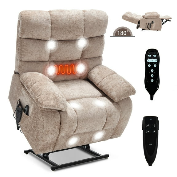 Llinc Store Lift Chairs Recliners for Elderly Heat Massage Dual Motor Infinite Position Hold up to 350 LBS, Large Electric Power Lift Recliners with Power-Remote, Medium-firm, Beige