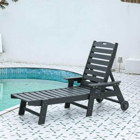 Llinc Store Lounge Chair Outdoor Oversized Sillas Para Patio Exterior with 5 Adjustable Positions, HDPE, Patio Chair with Wheels & Cup Holder for Pool, Deck, Poolside