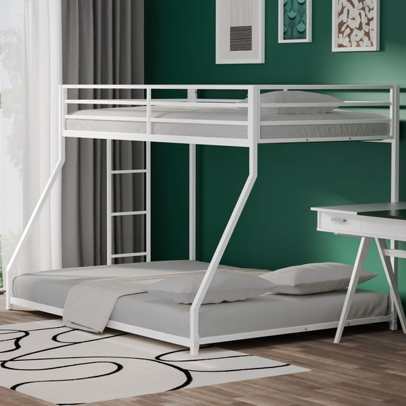 Llinc Store Metal Bunk Twin Over Full Bed Frame Guard Rail, Metal Frame & End Cap Durable & Safe Design for Triple Bunk Bed, White