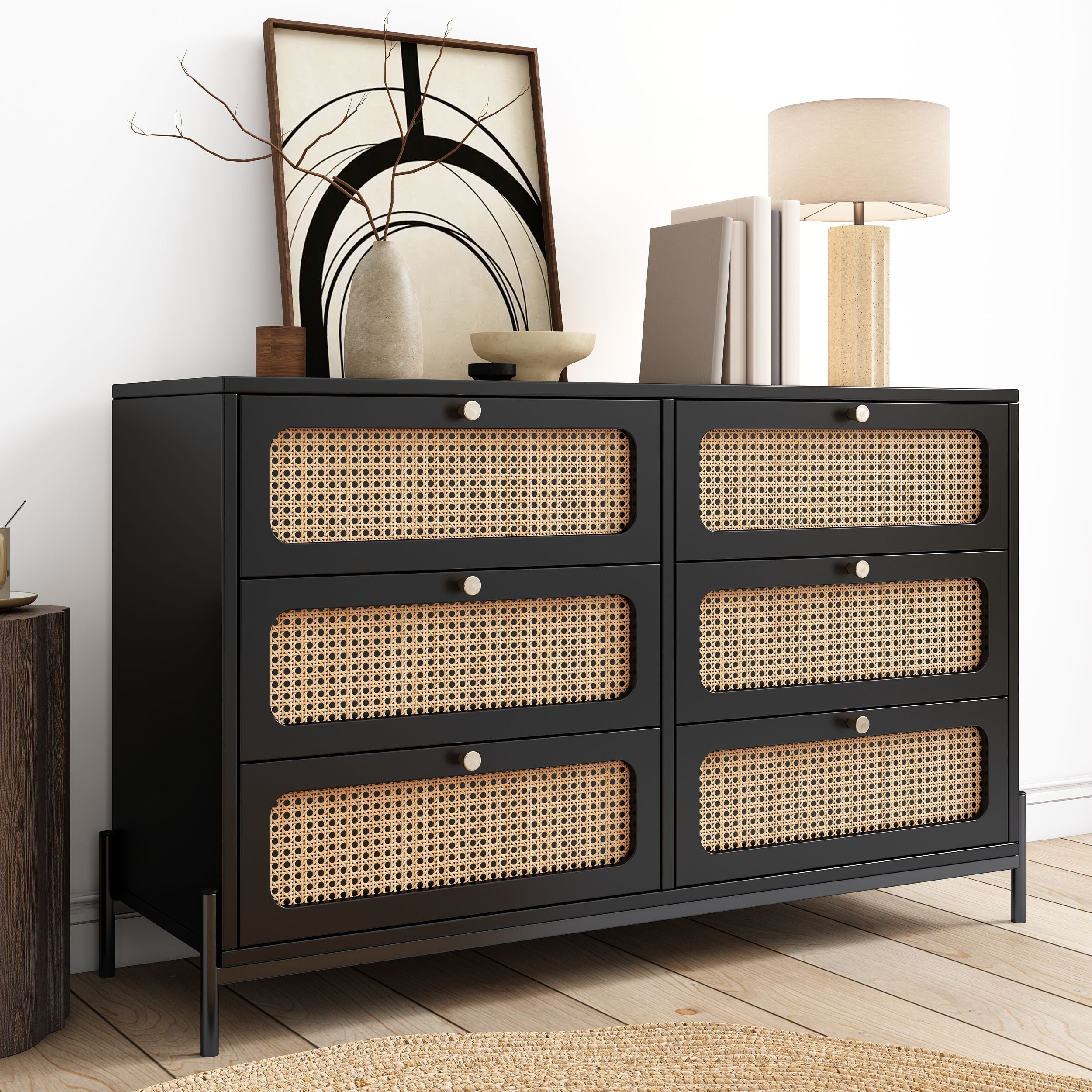 black and rattan dresser Modway Chaucer 6-Drawer Compact Dresser