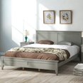 thumbnail image 1 of Llinc Store Modern Gray Solid Wood Queen Platform Bed, Full Size Bed Frame with Headboard for Bedroom, 1 of 8