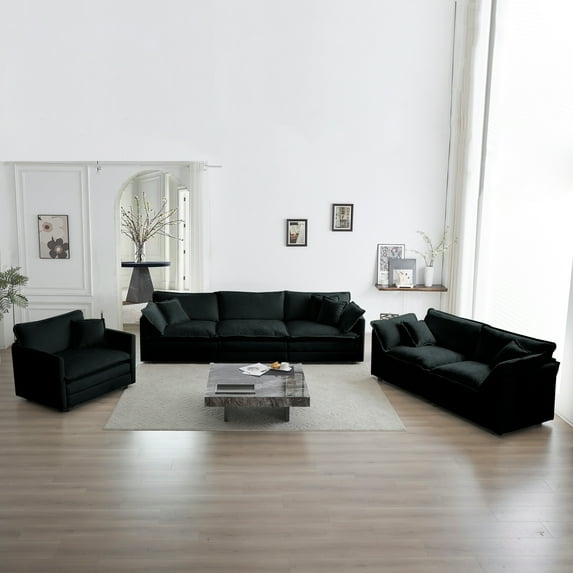 Llinc Store Modern Modular Sectional Sofa Couch, 3 Piece Set Extra Deep Seat Furniture Set for Living Room, Oversized Sofa, 3 Seat Sofa, Loveseat and Single Sofa, Black
