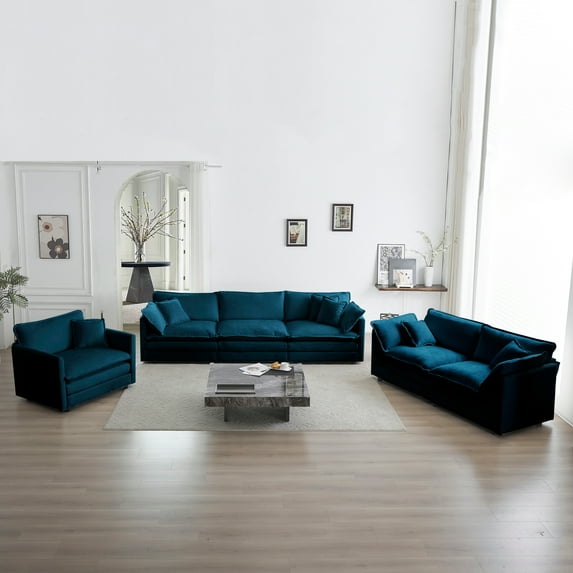 Llinc Store Modern Modular Sectional Sofa Couch, 3 Piece Set Extra Deep Seat Furniture Set for Living Room, Oversized Sofa, 3 Seat Sofa, Loveseat and Single Sofa, Blue