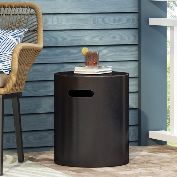 Llinc Store Outdoor Lightweight Cylindrical Concrete Texture Side Table, Weather-Resistant Material End Table