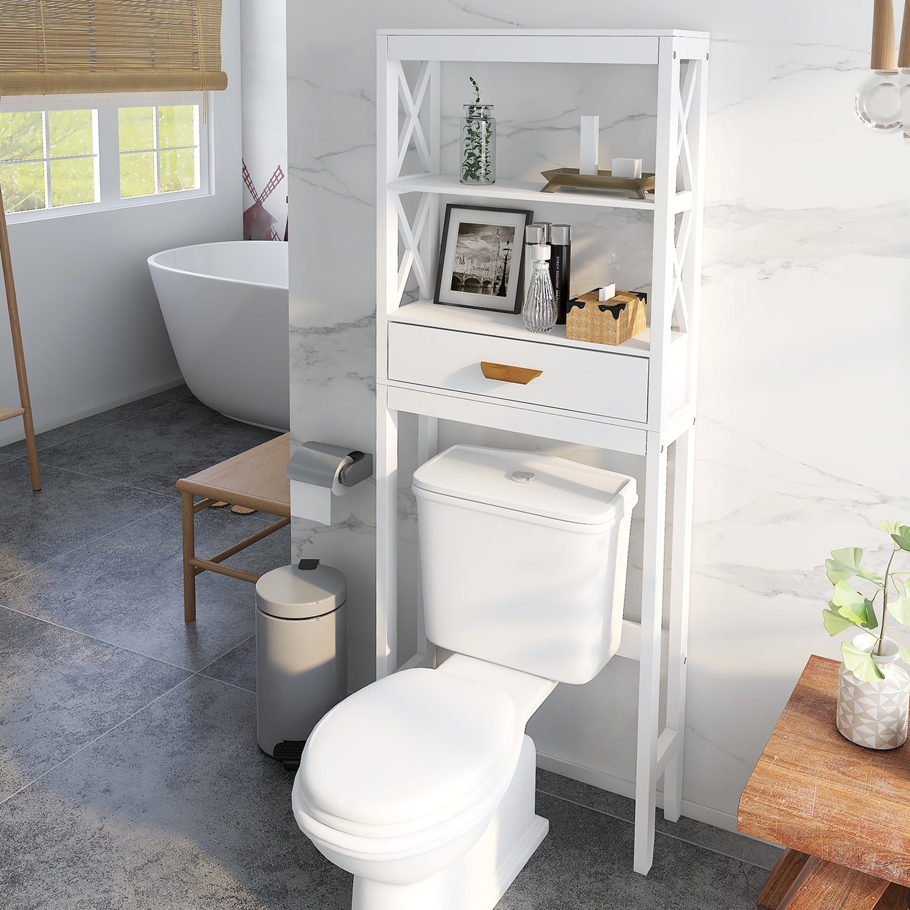 Llinc Store Over-the-Toilet Storage Cabinet White with one Drawer and 2 ...