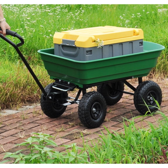 Llinc Store Poly Garden Dump Cart with Easy Tipping Handle Garden Dump Truck with Pneumatic Tire, 300 lb Capacity Body 75L Green