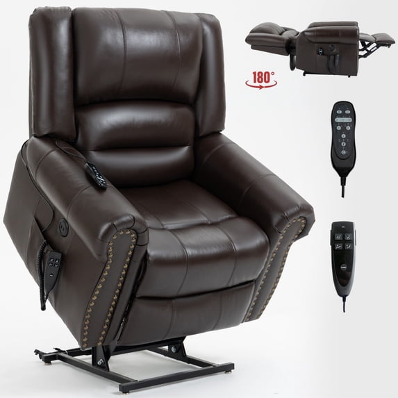 Llinc Store Power Lift Massage Recliner Chair, Heat Massage Dual Motor Infinite Position Up to 350 LBS, Genuine Leather, Heavy Duty Motion Mechanism with USB Ports, Brown