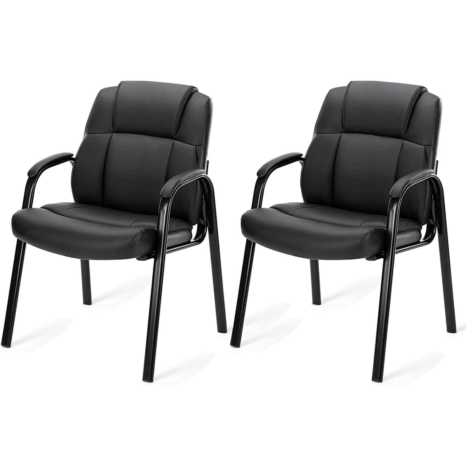 Black Faux Leather Waiting Room Chairs with Metal Frame, Set of 2