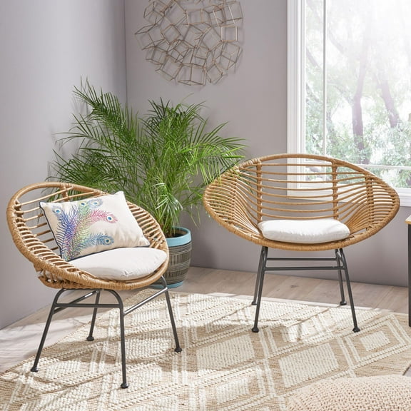 Llinc Store Set of 2 Modern Basket Chairs with Cushions, Summer Cooling Patio Chairs, Wicker Basket Chairs for Outdoor