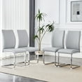 thumbnail image 1 of Llinc Store Set of 4 Light Gray PU Simple Arch Dining Chair High Resilience Chairs with Arched Metal Silver Leg, 1 of 9