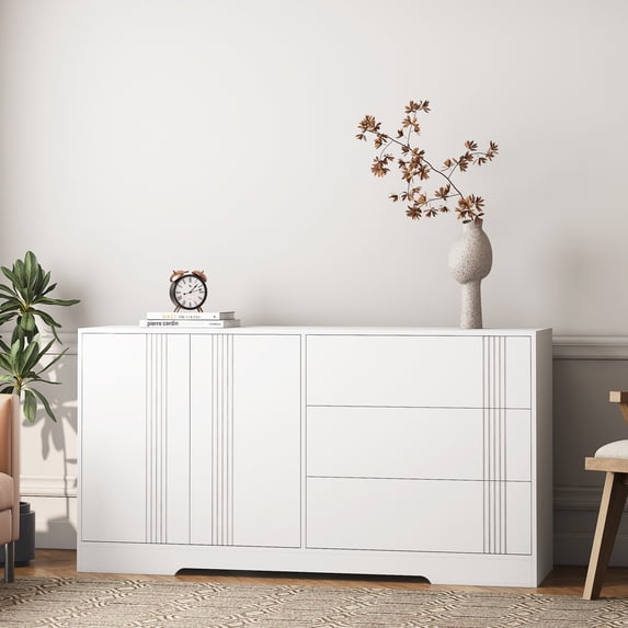 Llinc Store Sideboard Buffet Cabinet with Storage, Modern Kitchen Buffet Storage Cabinet with Drawer and Doors, Large Coffee Bar with Adjustable Shelves for Kitchen, White