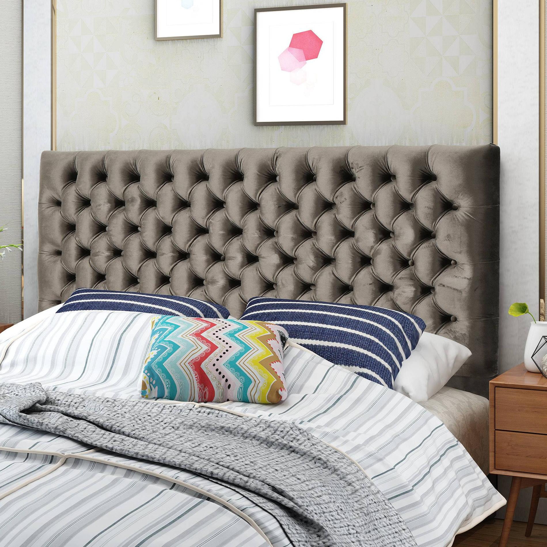 Llinc Store Upholstered Marshmallow Bed Headboard with Button Stud, Height Adjustable Headboard for Queen and Full-Size Bed Frames