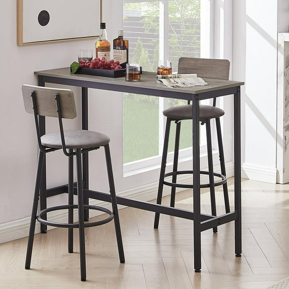 Llinc Store Against the Wall Dining Table Set for 2, 3 Piece Pub Table with 2 Upholstered Backrest Chairs, Counter Height Bar Table and Chairs Set, Breakfast Table for Small Spaces