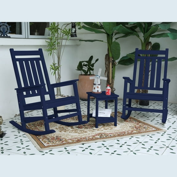 Llinc Store All Weather Rocking Chair Set with Side Table, 3-Piece Sillas Para Patio Exterior Set with Wood-Texture (Includes 2 Rocking Chairs and 1 Table)