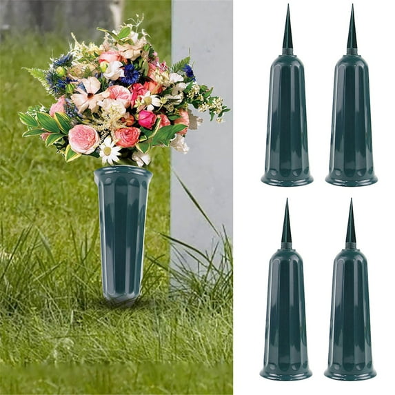 Lloopyting 4*Flower Pot Popular Pick! 4Pcs Cemetery Flower Vase Memorial Floral Vase With Stake Plastic In Ground Cemetery Decorations For Flowers Plastic Vase Flower Holder Cemetery home essentials