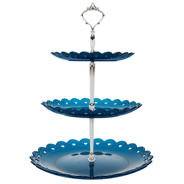 Lloopyting Blue dessert stands Clark glass cake plate navy blue Display stands for vendor events Service 3 Tier Cupcake Stand Cake Dessert Wedding