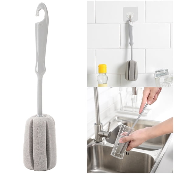 Lloopyting Cleaning Supplies Mop Sponge Clean Brush With Plastic Handle For Coffee Gles Pot Milk Cup Mugs Bottle Baby Bottles Kitchen Clean Dish Washing Feeding Bottle Gray