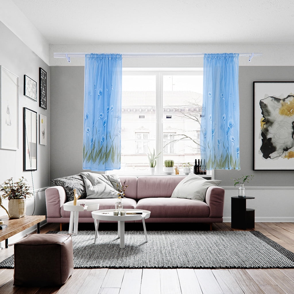 Lloopyting Contemporary Blue Daffodil Flower Blackout Curtains, 100 x 130 cm