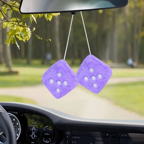 Lloopyting Fuzzy Dice for Car Rear View Mirror, Car Decorations, Pair Of Plush Dice Retro Hanging Ornaments Car Interior Rearview Mirror Decor Accessories,Rear View Mirror Hanging Accessories,Purple