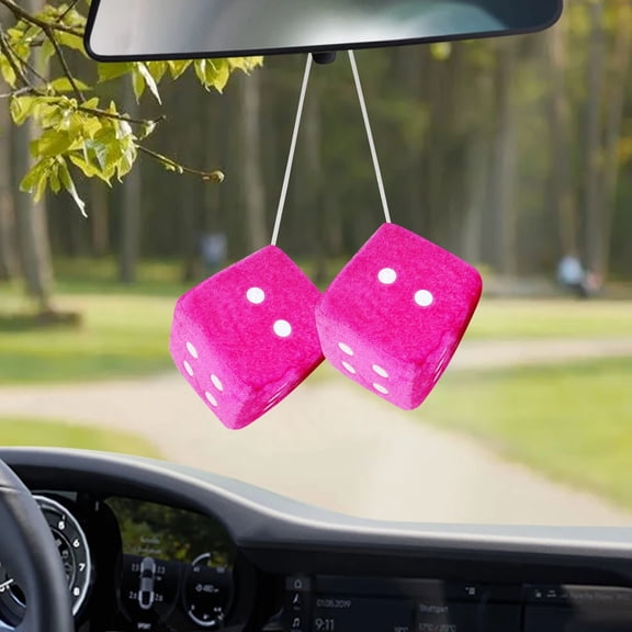 Lloopyting Fuzzy Dice for Car Rear View Mirror,Car Decorations,Pair Of Plush Dice Retro Hanging Ornaments Car Interior Rearview Mirror Decor Accessories,Rear View Mirror Hanging Accessories,Hot Pink