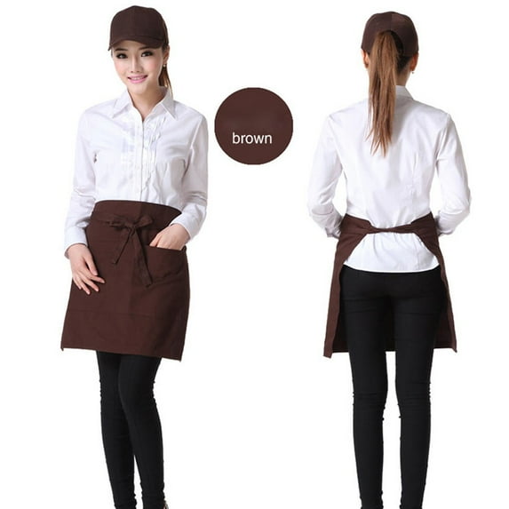 Lloopyting Kitchen Gadgets Cooking Gifts Adult Waterproof 2 Pockets Waterdrop Resistant Waitress Waist Apron Chef Apron Brown