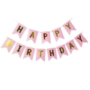 Lloopyting Pastel ion Garland Gold Foiled Happy Birthday Bunting Banner Party Decor Gardening Supplies Garden Decor Pink 18*15*1.9cm