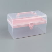 Lloopyting Pink Clear Plastic Storage Box with Handle and Removable Tray