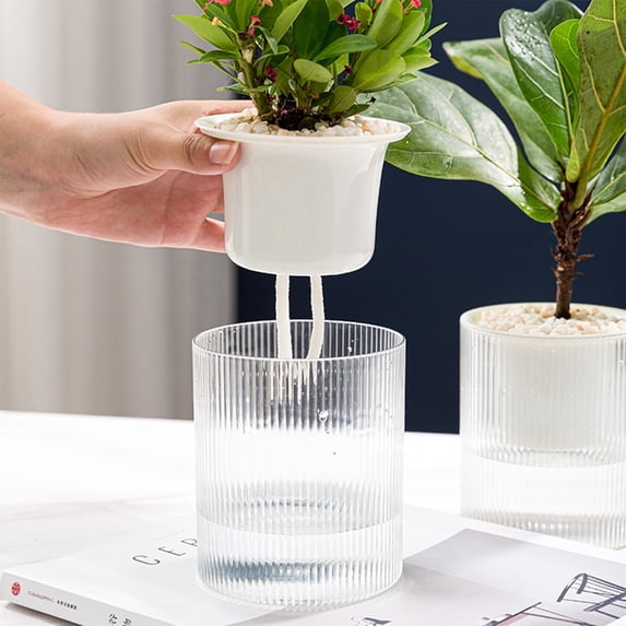Lloopyting Plant Pots Vase Self Watering Planter African Violet Pots Clear Plastic Automatic Watering Planter Flower Pot Square Plant Pot For All House Plants Succulents Herb Garden Decor Clear