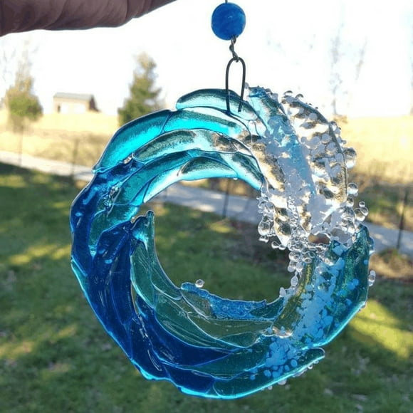 Lloopyting Waves Outdoor Ornaments Decoration Decorative Pendant Indoor Blue Day Resin Craft Product Decoration Hangs Room Decor Home Decor 21*21*3cm