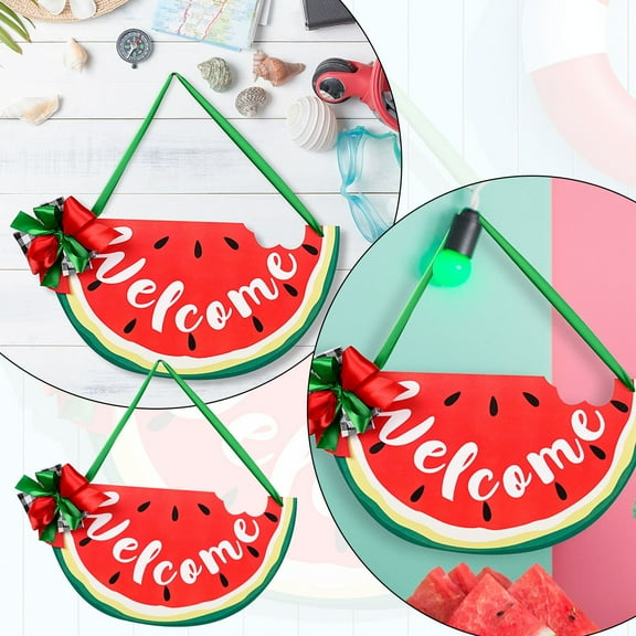 Lloopyting Welcome Watermelon Door Plate Semicircular Round Wooden Listing Summer Watermelon Decoration Door Hanging Log Wall Decor Red 39*30*1cm