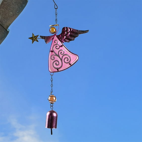 Lloopyting Wind Chimes For Outside Metal Angel Wind Chime Hanging Decoration Ornament Bells Wing Angel Bell Decorative Hanging Bells Gifts For Home Garden Decor Crafts Pink 17*13*4cm