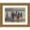 thumbnail image 1 of Llovet, Jorge 14x11 Gold Ornate Wood Framed with Double Matting Museum Art Print Titled - Horses Landing at the Beach, 1 of 4