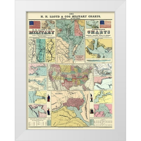 Lloyd 25x32 White Modern Wood Framed Museum Art Print Titled - Campaign Military Charts of Strategic Places