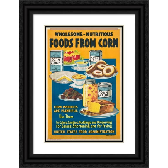 Lloyd Harrison 11x14 Black Ornate Wood Framed Double Matted Museum Art Print Titled: Wholesome - Nutritious Foods from Corn (1918)