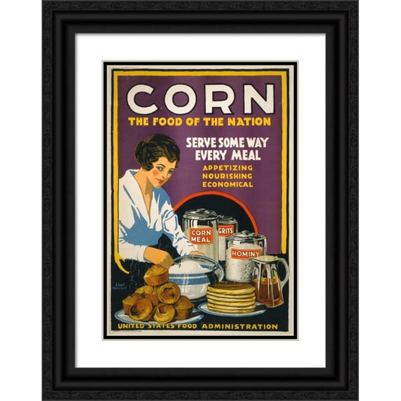 Lloyd Harrison 14x18 Black Ornate Wood Framed Double Matted Museum Art Print Titled - Corn - the Food of the Nation Serve Some Way Every Meal - Appetizing, Nourishing, Economical (1918)
