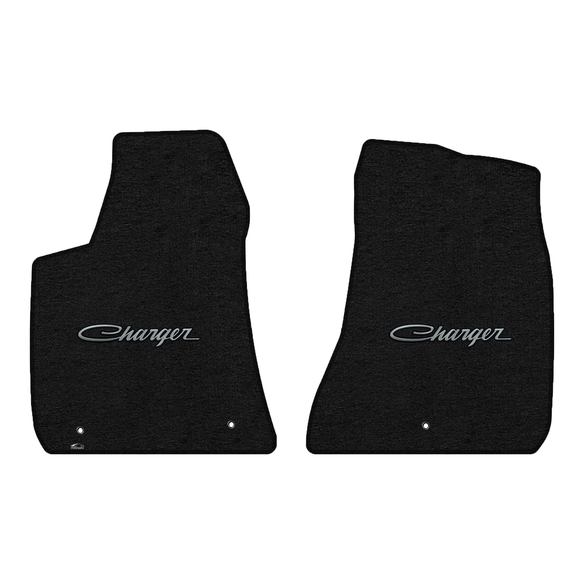 Lloyd Mats LOGOMATS Custom Fit Rubber Floor Mats For Dodge Charger (RWD 2011+) - 2-Piece Front Set, Black With Silver Logo