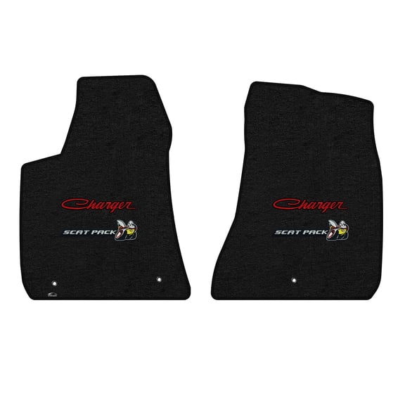 Lloyd Mats LogoMat Custom-Fit 2PC Carpet Floor Mats for 2015-2023 Dodge Charger RWD, Charcoal