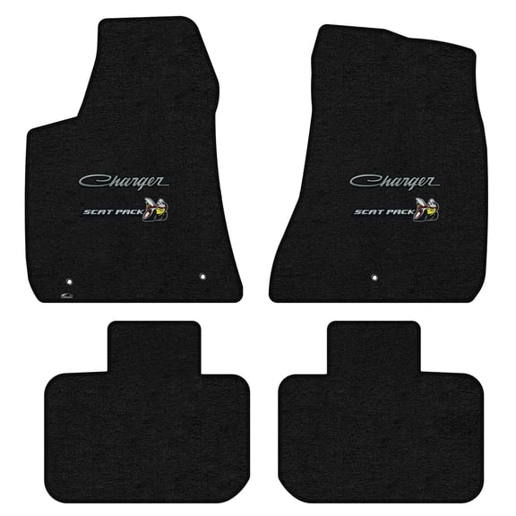 Lloyd Mats LogoMat Custom-Fit 4PC Carpet Floor Mats for 2015-2023 Dodge Charger RWD, Charcoal