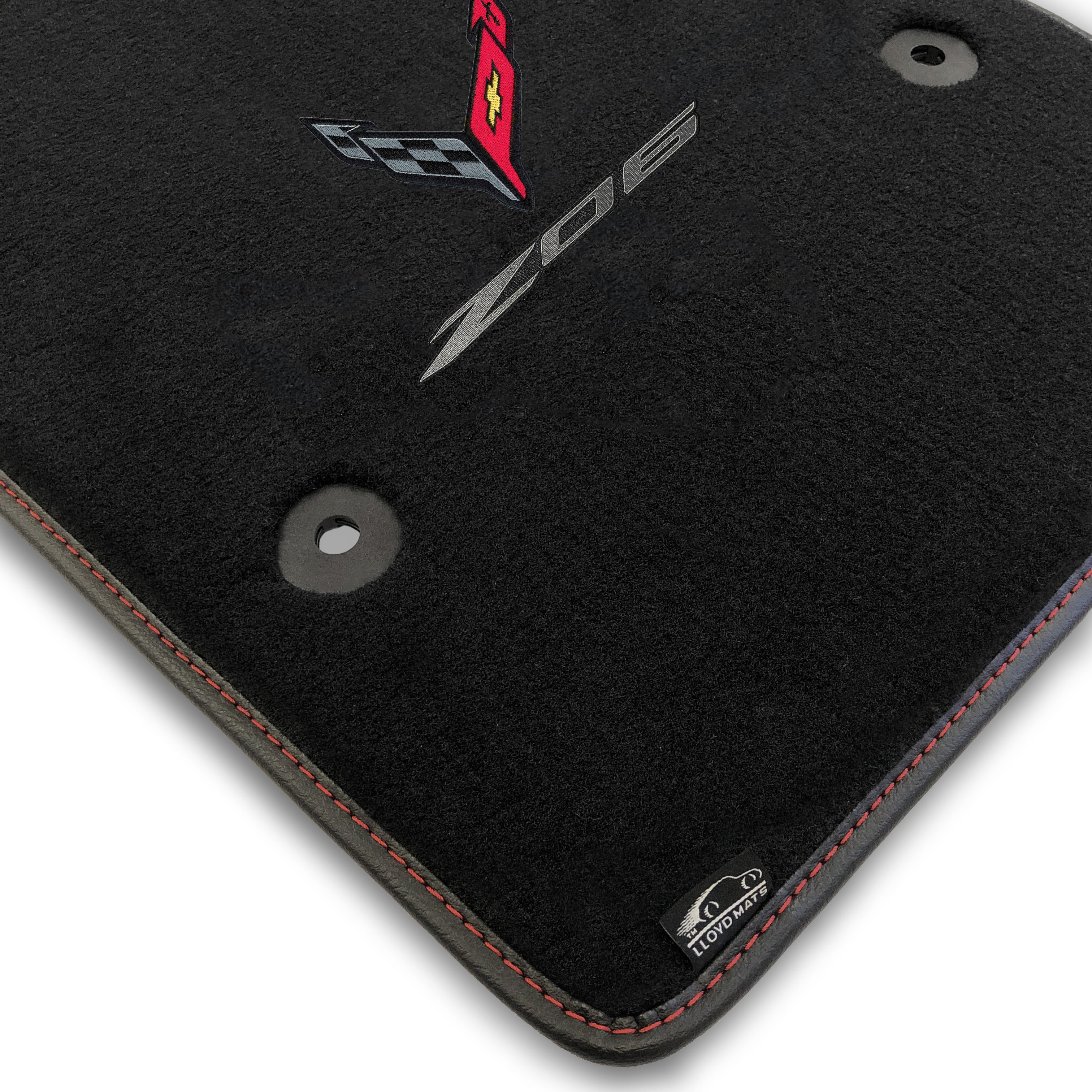 Lloyd Mats Heavy Duty Premium Black Binding and Red Thread Carpeted Floor  Mats for Corvette C8 2023-ON LogoMat 2Pc Set Charcoal