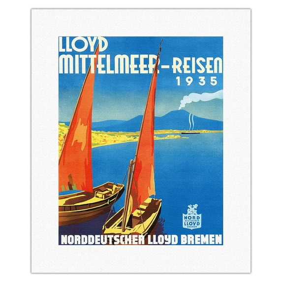 Lloyd Mittelmeer-Reisen 1935 (Mediterranean Travel) - Norddeutscher Lloyd Bremen (NDL) - Vintage Ocean Liner Travel Poster c.1935 - Fine Art Rolled Canvas Print 16in x 20in