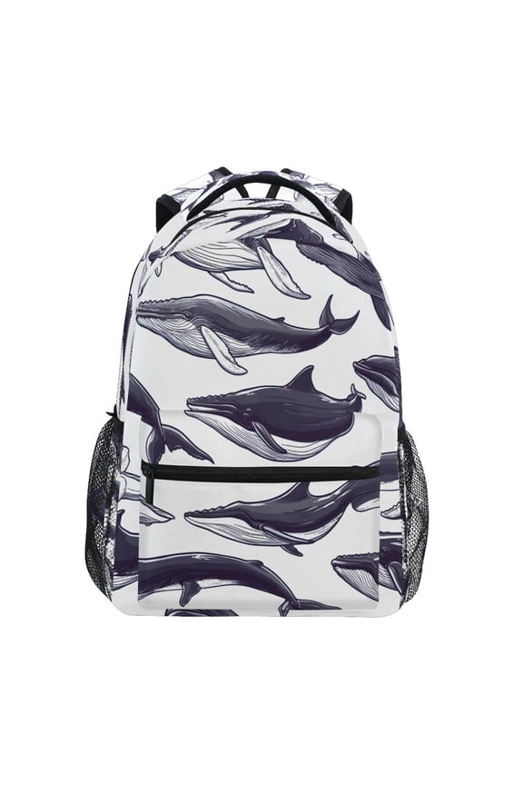 Llustrated Whales Pattern Stylish Large Backpack 15L Self-Standing Durable Twill for School, Office and Travel Use