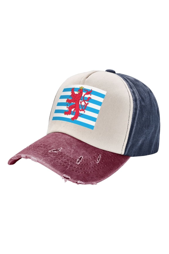 Lluxembourgers-Civil-Ensign Pattern Baseball Cap Distressed Adjustable Vintage Cotton Denim Hat for Women Men