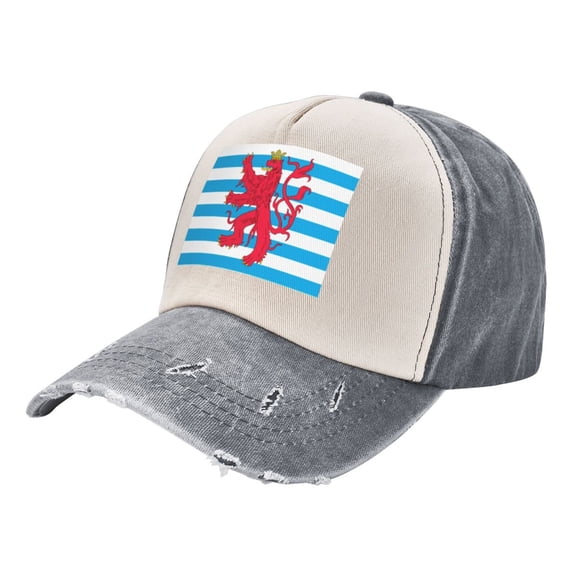 Lluxembourgers-Civil-Ensign Pattern Baseball Cap Distressed Adjustable Vintage Cotton Denim Hat for Women Men
