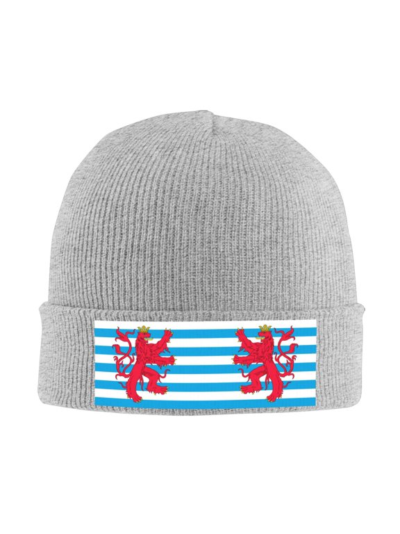 Lluxembourgers-Civil-Ensign Pattern Winter Beanie Hats for Men Women Warm Cozy Knitted Cuffed Skull Cap Gray