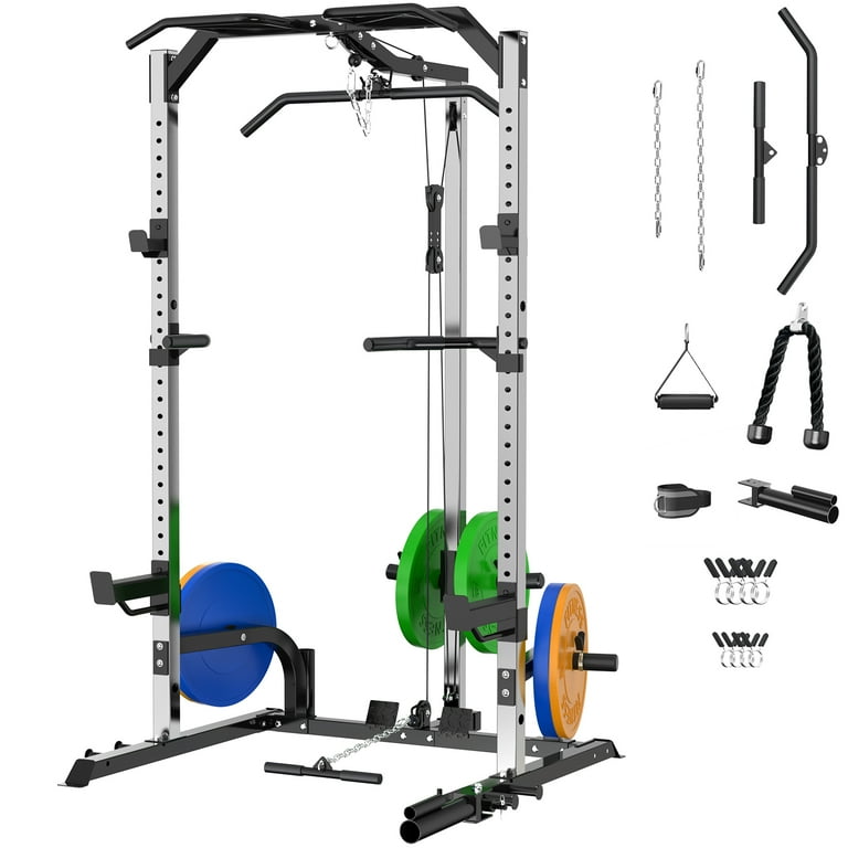 Lmdex Power Cage Power Rack with LAT Pulldown 1330 Pounds Capacity Workout Cage Dip Handles Squat Rack for Home Gym