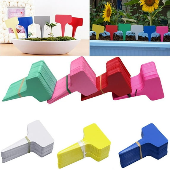 LmnLft 100-Pack Plastic T-Type Plant Tags - Durable Garden Labels for Nursery Markers and Plant Identification in Your Greenhouse